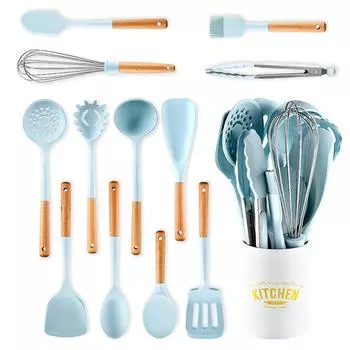 Новая синяя силиконовая кухонная посуда с антипригарным покрытием, кухонный инструмент, лопаточка, ковш, венчики для яиц, лопатка, посуда для супа, кухонная посуда, кухонная посуда синий