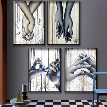 Новая скандинавская мода Love Touch Холст Картина Рука об руку Плакат Офисная настенная живопись Гостиная Спальня Украшение дома Фреска Без рамки 21*30cm