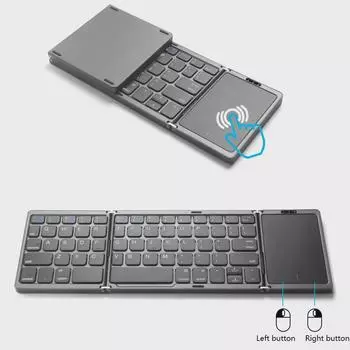 Новая складная беспроводная клавиатура с большой сенсорной панелью для мобильных устройств темно-серого