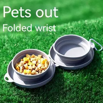 Новая складная двойная миска для домашних животных, миска для кошек, миска для собаки, уличная портативная миска для домашних животных серый