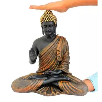 Новая скульптура медитирующего Будды из смолы | Домашний декор | Статуэтка-идол Мурти | Тибетская буддийская статуя - высота 14,5 дюймов