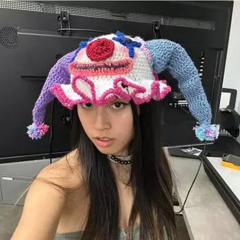 Новая смешная шляпа-пуловер с рогом дьявола на Хэллоуин, шерстяная шапка ручной работы, пахлава