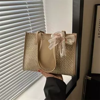 Новая соломенная плетеная простая и элегантная сумка-шарф через плечо, литературная женская модная пляжная сумка большой вместимости для переноски вручную до двери