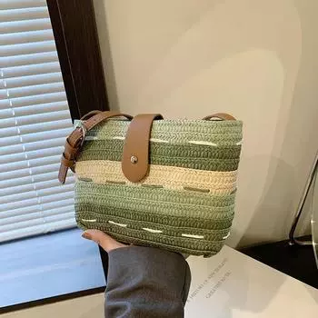 Новая соломенная плетеная сумка через плечо, роскошная дизайнерская маленькая сумка-ведро, женская летняя пляжная сумка, модная дорожная сумка из ротанга