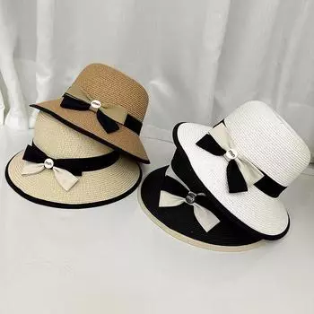 Новая соломенная шляпа с бантом, женская летняя солнцезащитная шляпа, повседневная японская соломенная шляпа с большими полями чёрный