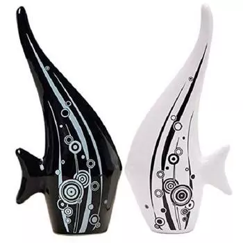 Новая современная минималистская черно-белая фигурка рыбы-пузыря | Красивый домашний декор- (Комплект из 2 шт.), керамический