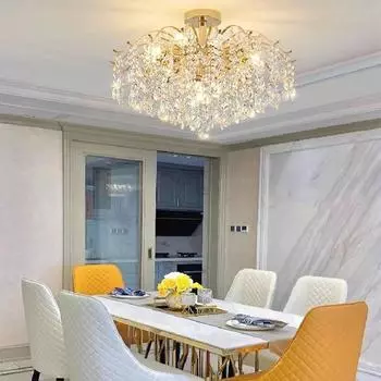 Новая современная золотая хрустальная потолочная люстра для спальни, гостиной, столовой, кухни, хрустальный потолочный светильник, украшение комнаты 3 color dimming