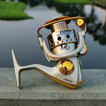 Новая спиннинговая рыболовная катушка металлическая шпуля 12BB 5.5:1 Передаточное отношение Левая/Правая Сменная ручка Без люфта Катушка для рыбалки Рыболовные снасти 1000 Series золотой