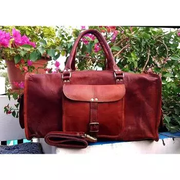 Новая спортивная сумка из натуральной винтажной мужской сумки из козьей кожи коричневого цвета на ночь 24 x 9 x 9 in коричневый