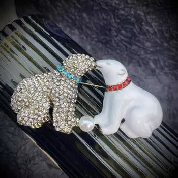 Новая средневековая ручная работа эмаль ремесло горный хрусталь инкрустация пара медведей форма ретро мода универсальный модный дизайн брошь