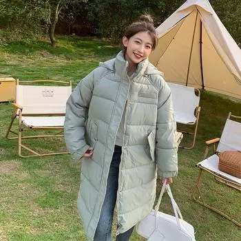 Новая средняя и длинная одежда с хлопковой подкладкой, женская свежая однотонная одежда с капюшоном с хлопковой подкладкой, свободная утолщенная куртка с хлопковой подкладкой S чёрный