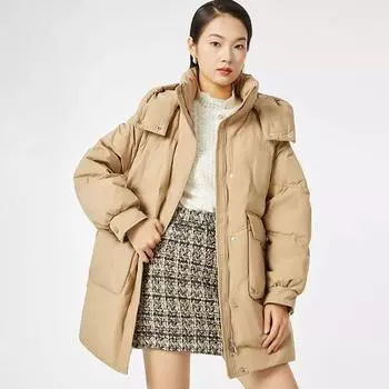 Новая средняя и длинная пуховая куртка женская зимняя белая утиная пуховая куртка высокого класса с капюшоном M size 90-55kg чёрный