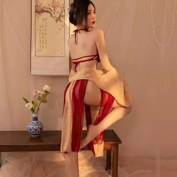 Новая старинная одежда большого размера Ханфу соблазнительный костюм пижама женская сексуальная старинная с карманом на животе униформа шифоновая пряжа прозрачная ночная сорочка average size