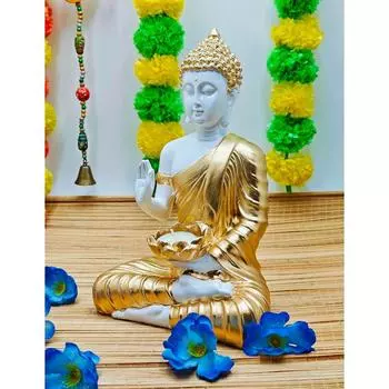 Новая статуя Будды-идола, экспонат для домашнего декора, украшение для дома из полистоуна, подарок, 1 фото (Белый, Золотой,)
