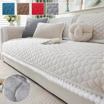 Новая стеганая подушка для дивана из кристального бархата, осенне-зимний нескользящий чехол для дивана, плюшевая подушка для дивана с кисточками в виде шара, мягкая и удобная 70x70cm белый