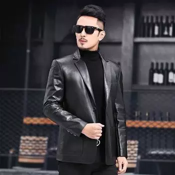 Новая стильная кожаная куртка, модная натуральная кожаная куртка, мужской облегающий корейский стиль, красивый кожаный костюм для мотоцикла L