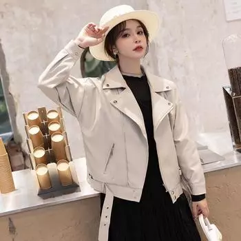 Новая стильная куртка из искусственной кожи для женщин, осенний костюм, воротник, стиль BF, красивая куртка из искусственной кожи, короткое пальто, тренд S