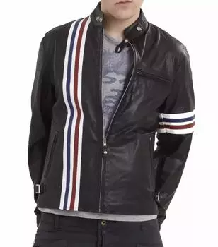 Новая стильная куртка ручной работы из натуральной овчины, байкерская, черная, мужская S чёрный