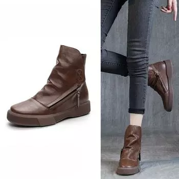 Новая Стильная Обувь Ретро Ботильоны Модные Женские Ботинки Большого Размера Универсальные Плоские Ботинки для Женщин 35