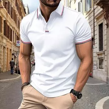 Новая стильная однотонная рубашка поло с короткими рукавами и лацканами на 2024 год XL небесно-голубой