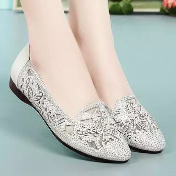 Новая стильная женская обувь из мягкой кожи с мелкой горловиной и мягкой подошвой на низком каблуке, полые женские туфли с дышащей сеткой 35