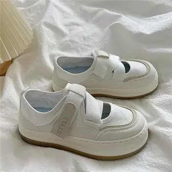 Новая стильная женская обувь с увеличенной толстой подошвой на весну и осень. Модные повседневные белые туфли с низким верхом и неглубоким верхом. Туфли для скейтбординга на толстой подошве. 35
