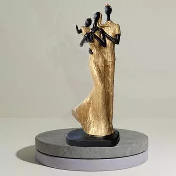 Новая стильная золотая черная смоляная статуэтка пары с ребенком для домашнего декора (Упаковка из 1 шт., черный и золотистый)