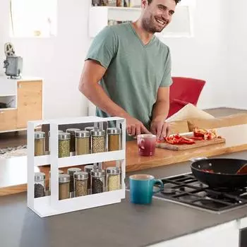 Новая стойка для хранения специй, вращающаяся на 90 градусов, столешница для хранения предметов, двухъярусная стойка для хранения, небольшие кухонные принадлежности и органайзеры белый