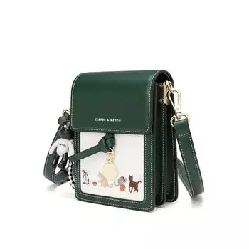 Новая сумка через плечо, сумка через плечо, мини-сумка с вышивкой, сумка для мобильного телефона, длина 12,5 см, высота 18 см, толщина 6 см зелёный