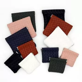 Новая сумка для хранения шрапнели из искусственной кожи с тканым узором, сумка для монет, сумка для губной помады, сумки для наушников, органайзер с линией даты, чехол для хранения маски 8x7.5x0.8cm чёрный