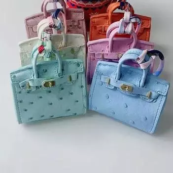 Новая сумка для ключей от машины в форме буквы H Platinum House, симпатичная мини-сумка для наушников, пара, слепая коробка, узор страуса 7.5x3.5x9cm светло-зеленый