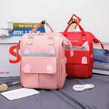 Новая сумка для мамы и младенца с прямыми волосами и большой вместимостью Cat Mommy, рюкзак для отдыха на природе, сумка для мамы There is a discount for newcomers. красный