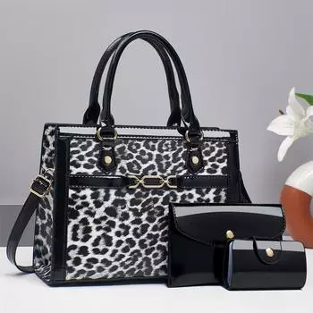 Новая сумка для мамы с леопардовым принтом, комплект из трех предметов, простая ретро-сумка на одно плечо, повседневная и модная сумка-тоут .