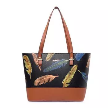 Новая сумка для матери и ребенка с принтом, атмосферный комплект из четырех предметов с цветными листьями, одно плечо, косая переносная женская сумка коричневый