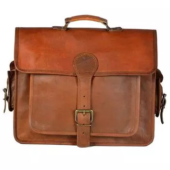 Новая сумка для ноутбука, мужская сумка из натуральной козьей кожи, винтажный коричневый портфель через плечо 11 x 15 x 4 in коричневый