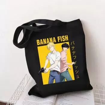 Новая сумка для покупок с бананом и рыбой, продуктовая сумка Bolsa, холщовая сумка на плечо, корейская сумка-шоппер, эко-тоут, складная женская сумка Bolsos 24*26cm бежевый