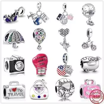 Новая сумка для самолета из стерлингового серебра 925 пробы, сумка для камеры, велосипеда, бутылки с водой, подвеска из бисера, подходит для оригинального браслета для женщин, ювелирные изделия «сделай сам»