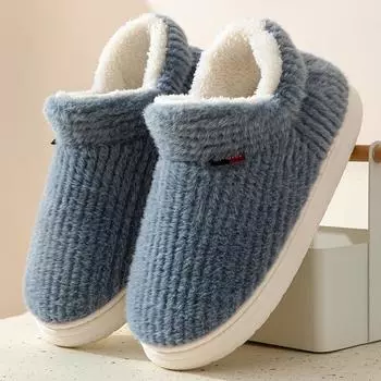 Новая сумка и шерстяные хлопковые тапочки для женщин на осень и зиму, толстая подошва, теплые и нескользящие, для домашнего использования, подходят для ношения на открытом воздухе 38 темно-синий