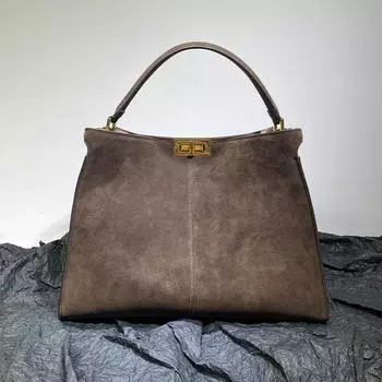 Новая сумка-кошелек, замшевая сумка для поездок на работу, женская сумка через плечо, большая вместимость, замшевая кожа 34-13-25cm with shoulder strap серый