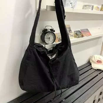 Новая сумка-мешок повседневная женская большой вместимости простая сумка-мессенджер сумка для занятий для студентки колледжа сумка на плечо чёрный