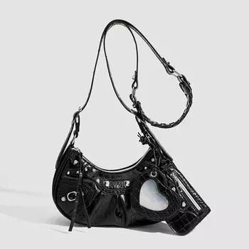 Новая сумка Niche Design Rivet Y2K Girl Style Underarm Bag, универсальная, композитная, ручная, женская, через плечо, новая, полумесяц, сумка чёрный