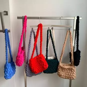 Новая сумка-облако из грубой шерсти Ice Bar, связанная крючком, ручная работа, готовая сумка, самодельная сумка-мессенджер чёрный