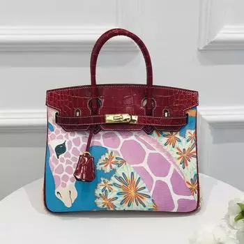 Новая сумка Platinum с рисунком крокодиловой кожи красного вина и рисунком жирафа, кожаная, для ношения на плече через плечо 30x15x25cm красный