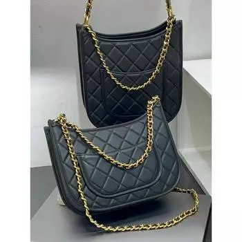 Новая сумка подмышкой из овчины Caviar из натуральной кожи, мягкая подмышка, которую можно носить на плече и наклонять поперек женской сумки Z024 24x5x18cm чёрный