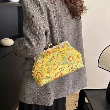 Новая сумка-ракушка в китайском стиле в национальном стиле 2024 года, новая зимняя сумка-цепочка с цветочной инкрустацией и бриллиантами, сумка через плечо, женская сумка-мессенджер розы красного