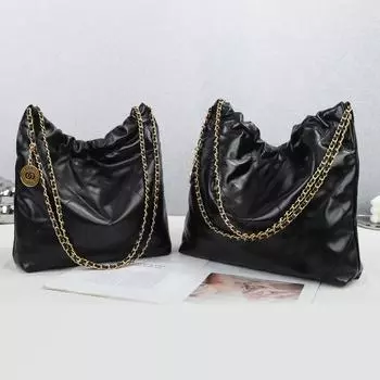 Новая сумка с большим верхним слоем из коровьей кожи, сумка-ведро, кожаная плиссированная сумка на плечо с цепочкой, модный мешок для мусора 35x7x37cm белый