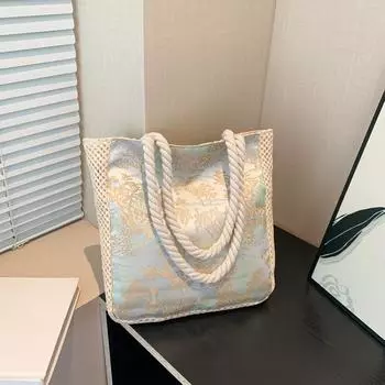 Новая сумка с вышивкой в китайском стиле, лето 2024, новая модная сумка-тоут из соломы, сумка через плечо с бахромой в сказочном стиле белый