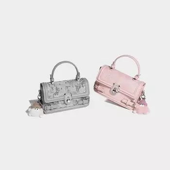 Новая сумка-шкатулка с вышивкой 2024 года, новый замок, маленькая квадратная сумка, легкая, роскошная, универсальная, портативная, через плечо, женская сумка-мессенджер светло-серый