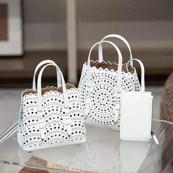 Новая сумка-тоут из французской коровьей кожи, сумка ручной работы, нишевая, вырезанная лазером полая кожаная сумка-корзина для овощей 18 x 16 x 8.5cm cardless bag+no gift box фиолетовый