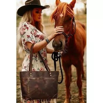 Новая сумка-тоут из натуральной кожи для женщин, деловая сумка через плечо с наружными карманами 16*12*11 темно-коричневого